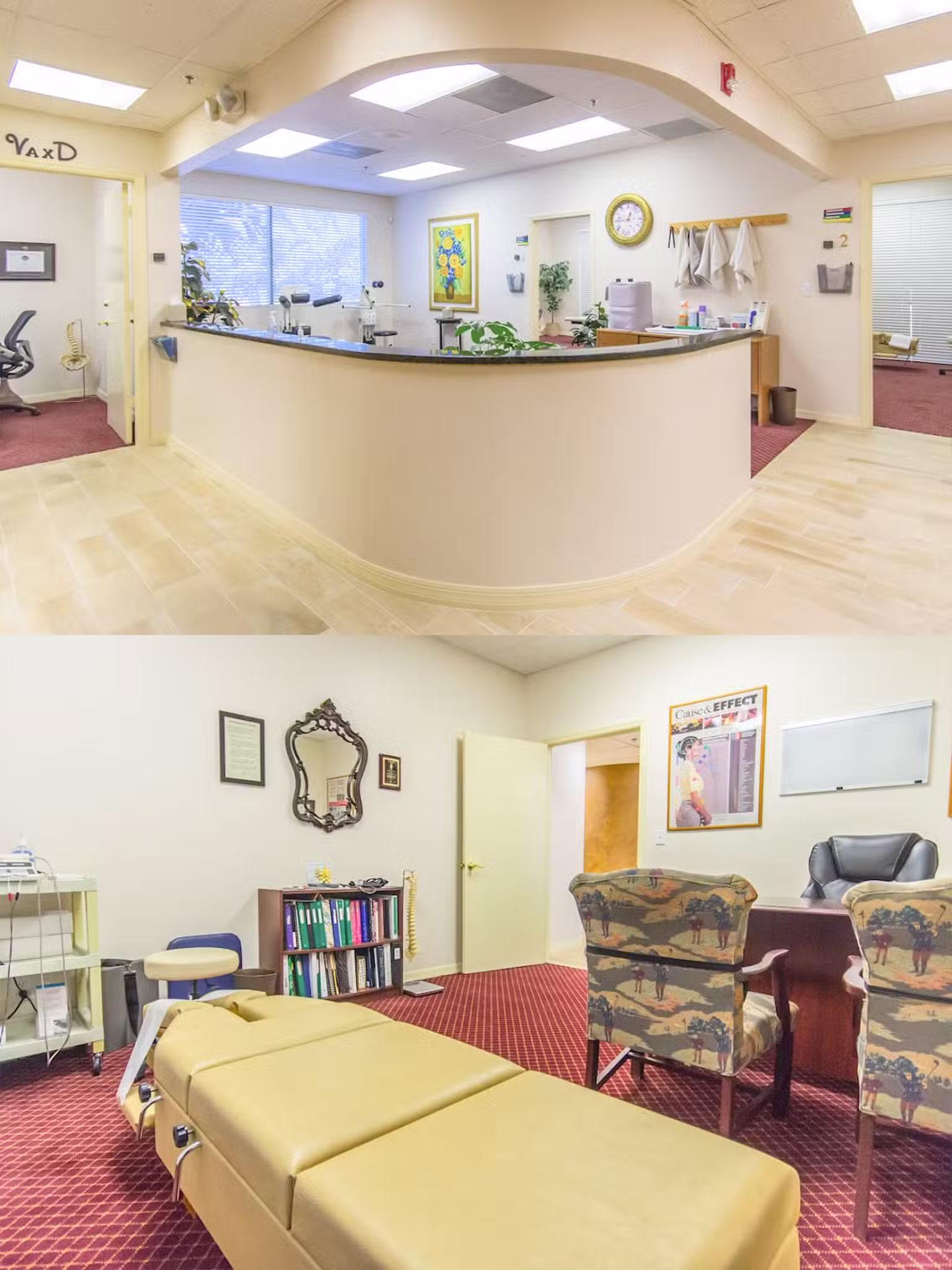 Treatment Room and Front Desk Image An image of the interior of Collier Chiropractics Naples Office